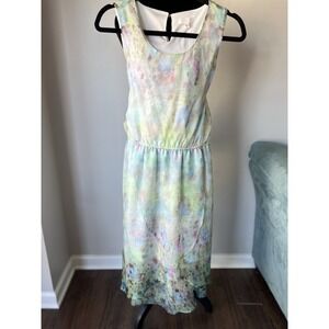 Blue Watercolor Coquette Floral Country Garden Party Dress Women's Size M
